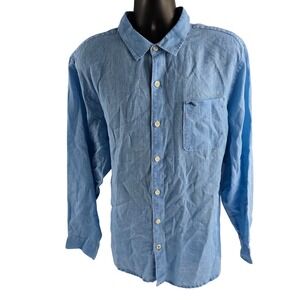 Tommy Bahama XXL Linen Shirt Marlin‎ Embroidered Back Light Blue Long Sleeve